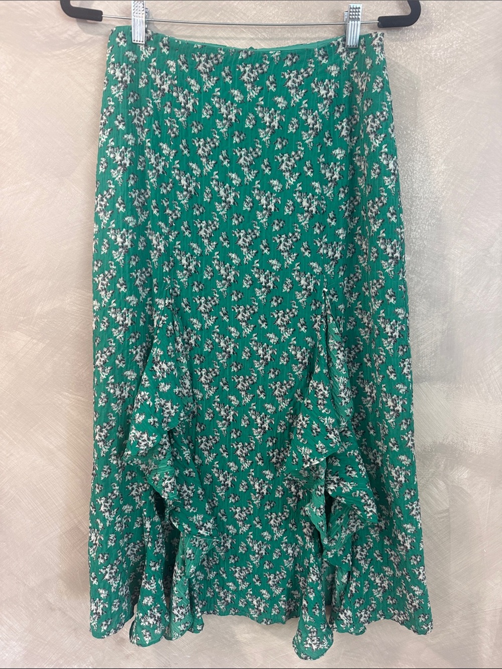 The Fifth Label Emerald Green Floral Ruffle Midi Skirt